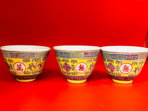 Vintage Enamel "Longevity" Tea Cups
