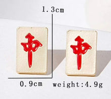 Load image into Gallery viewer, Mahjong Tile earring studs (red / green)
