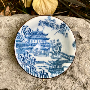 Blue & White Porcelain Teacup - Chinese Architecture Pattern