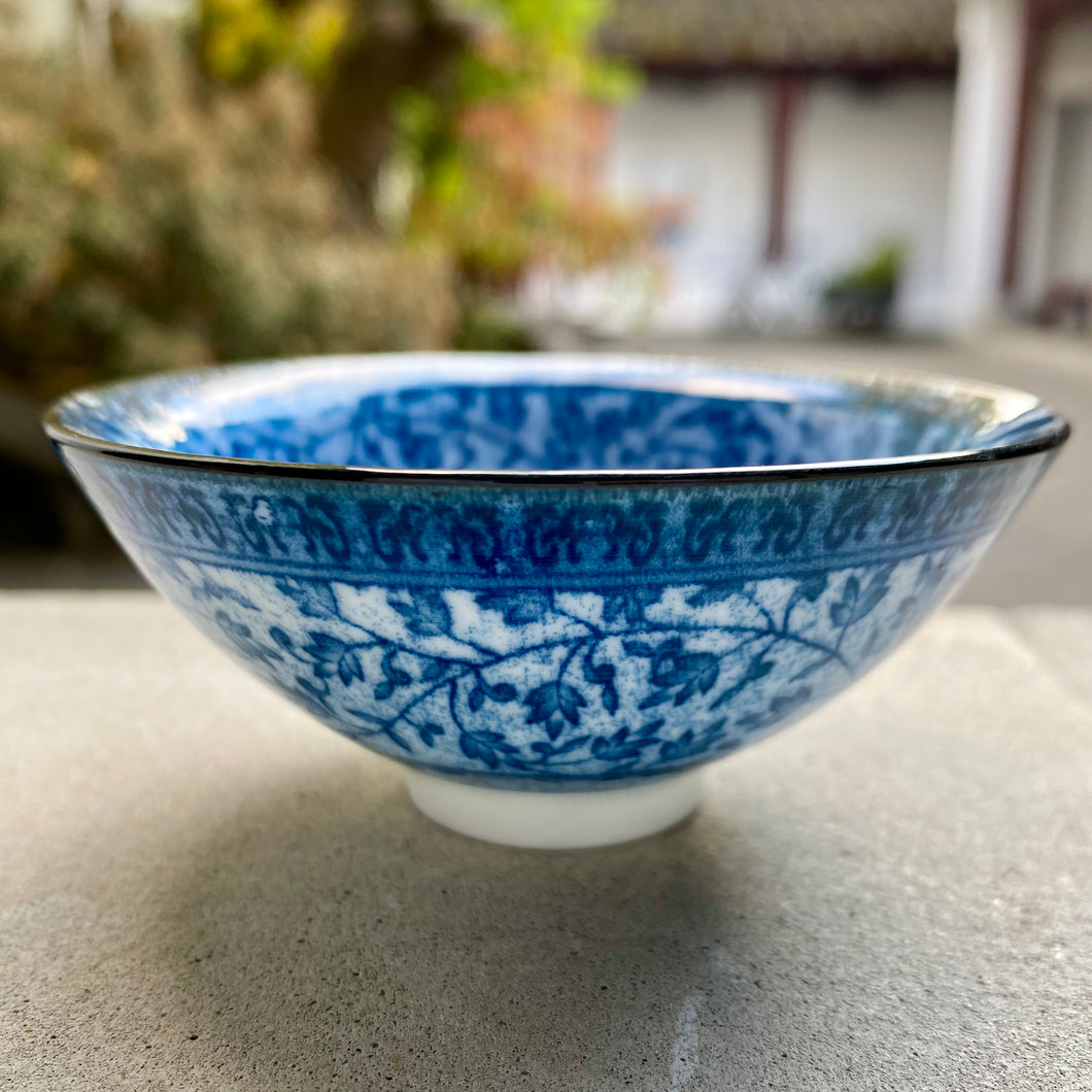 Blue & White Porcelain Teacup - Floral Band Pattern