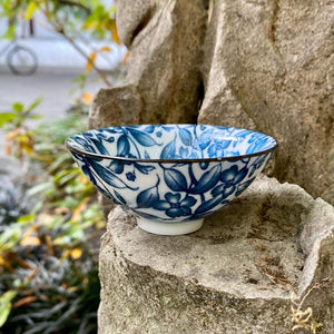Blue & White Porcelain Teacup - Botanical Pattern